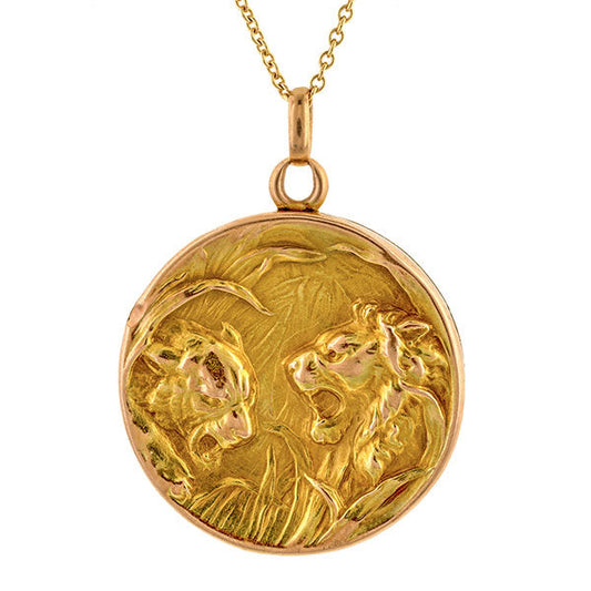 Antique Lion & Lioness Locket Pendant