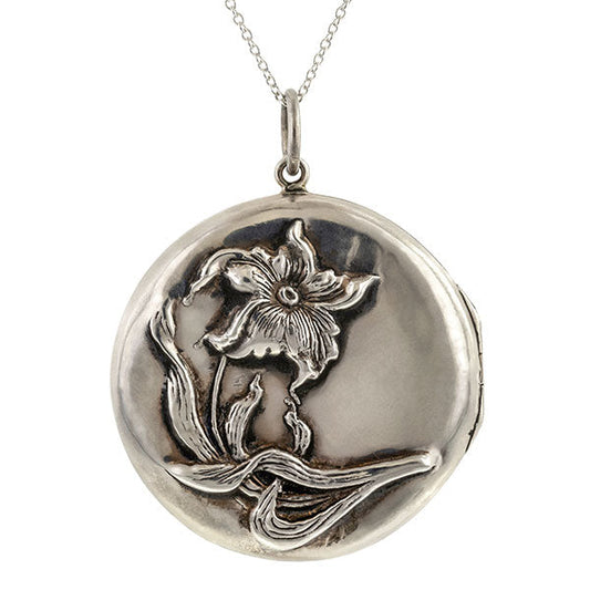 Antique Lily Locket, Silver