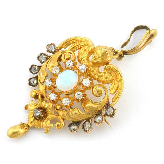 Antique Opal & Diamond Angel Pendant