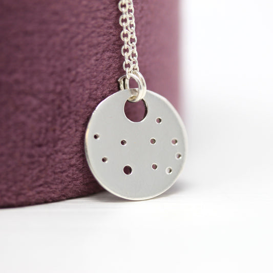 Zodiac Charm Necklace - Modern Handcrafted Designer Sterling Silver Pendant - Celestial Constellation Dainty Jewelry