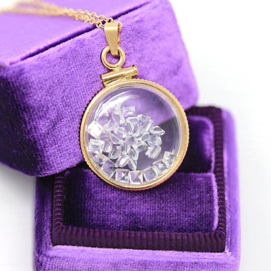 White Topaz Shaker Locket - Handcrafted Modern 14k Yellow Gold Filled Clear Pendant - Genuine Gemstones 2.5 CTW Colorless Square Cut Jewelry